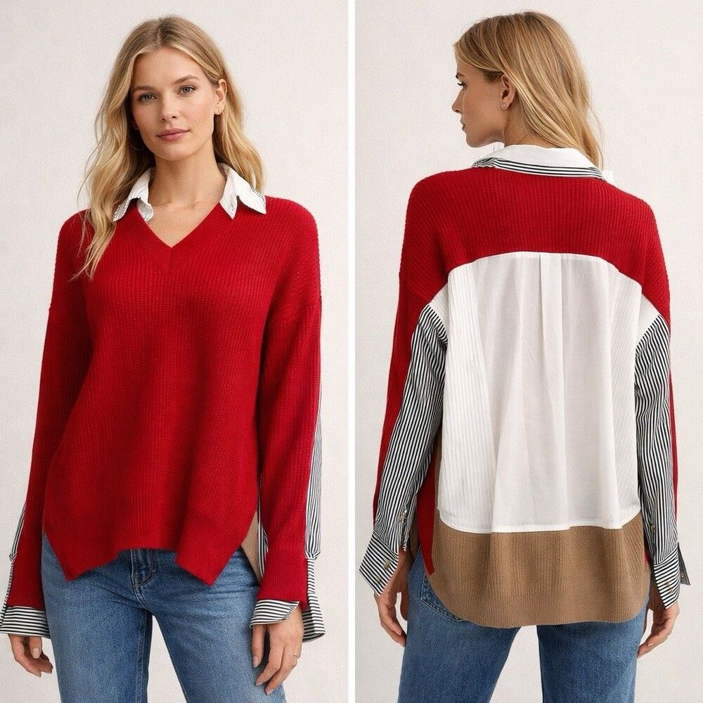 Undercover Jun Takahashi Archive Red Knit Layered Shirt Sweater Avant Garde